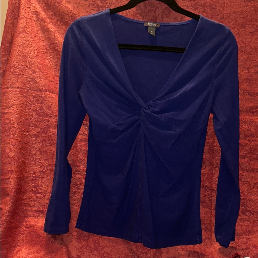 Kenneth Cole Reaction Deep Blue Twist Front Blouse